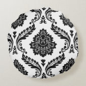 Rococo Damask Lg Pattern Black on White ラウンドクッション (裏面)