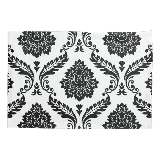 Rococo Damask Lg Pattern Black on White 枕カバー (裏面)