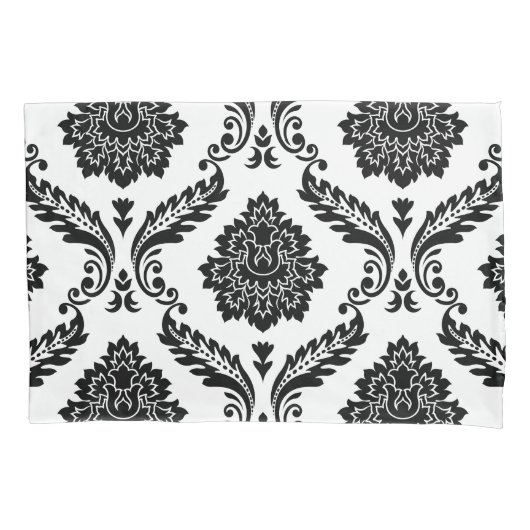 Rococo Damask Lg Pattern Black on White 枕カバー (正面)