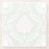 Rococo Damask Lg Pattern Cream on Green ガラスコースター (裏面)
