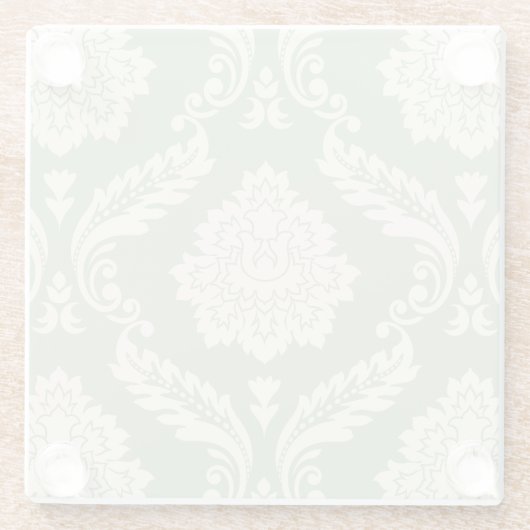 Rococo Damask Lg Pattern Cream on Green ガラスコースター (裏面)