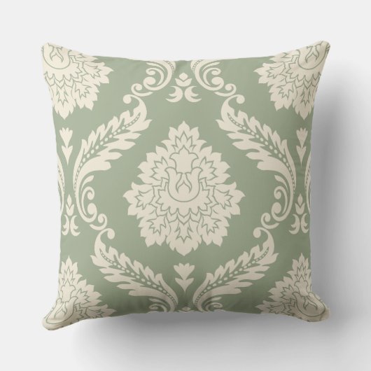 Rococo Damask Lg Pattern Cream on Green クッション (裏面)