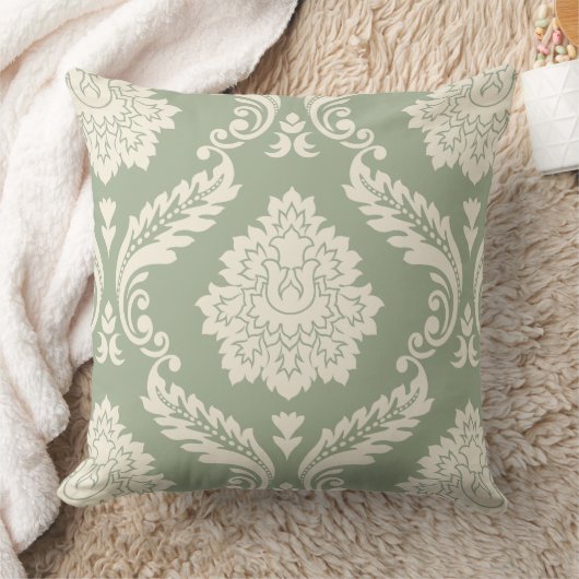 Rococo Damask Lg Pattern Cream on Green クッション (ブランケット)