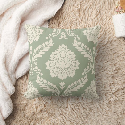 Rococo Damask Lg Pattern Cream on Green クッション (ブランケット)