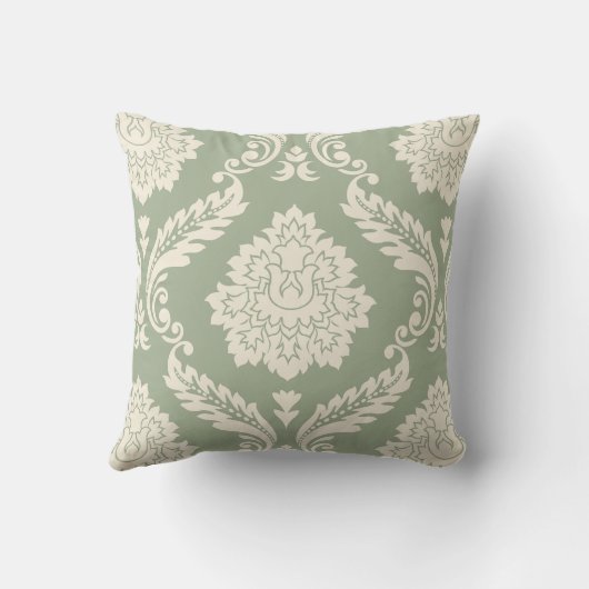 Rococo Damask Lg Pattern Cream on Green クッション (裏面)
