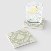 Rococo Damask Lg Pattern Cream on Green ストーンコースター (横)