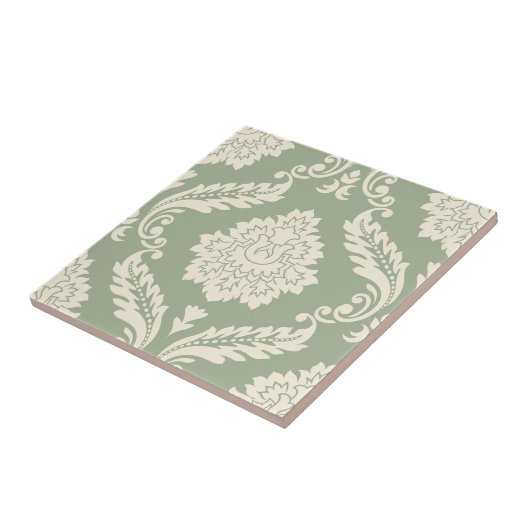 Rococo Damask Lg Pattern Cream on Green タイル (側面)