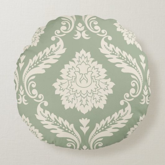 Rococo Damask Lg Pattern Cream on Green ラウンドクッション (正面)