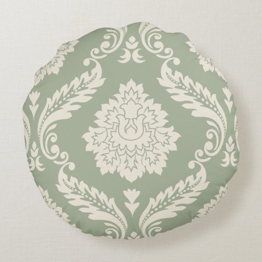 Rococo Damask Lg Pattern Cream on Green ラウンドクッション (裏面)