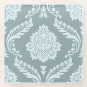 Rococo Damask Lg Pattern Duck Egg Blue+Teal ガラスコースター (正面)