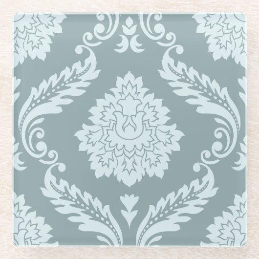 Rococo Damask Lg Pattern Duck Egg Blue+Teal ガラスコースター (正面)