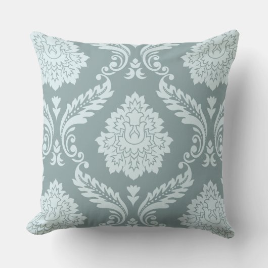 Rococo Damask Lg Pattern Duck Egg Blue+Teal クッション (正面)