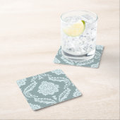 Rococo Damask Lg Pattern Duck Egg Blue+Teal スクエアペーパーコースター (インサイチュ)