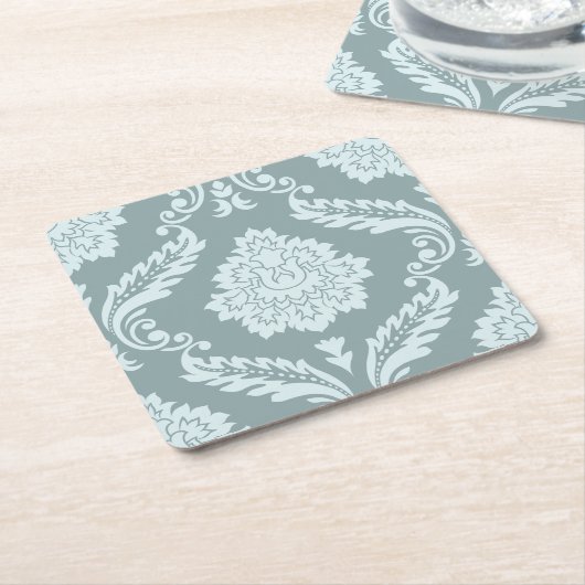 Rococo Damask Lg Pattern Duck Egg Blue+Teal スクエアペーパーコースター (アングル)