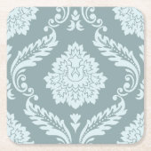 Rococo Damask Lg Pattern Duck Egg Blue+Teal スクエアペーパーコースター (正面)