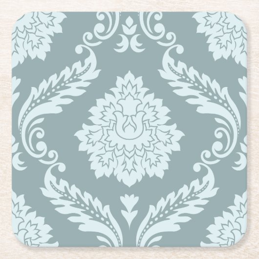 Rococo Damask Lg Pattern Duck Egg Blue+Teal スクエアペーパーコースター (正面)