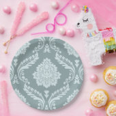 Rococo Damask Lg Pattern Duck Egg Blue+Teal ペーパープレート (パーティー)