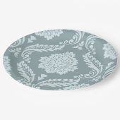 Rococo Damask Lg Pattern Duck Egg Blue+Teal ペーパープレート (アングル)