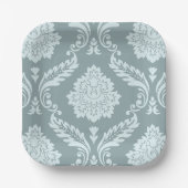 Rococo Damask Lg Pattern Duck Egg Blue+Teal ペーパープレート (正面)