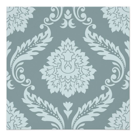 Rococo Damask Lg Pattern Duck Egg Blue+Teal ポスター (正面)