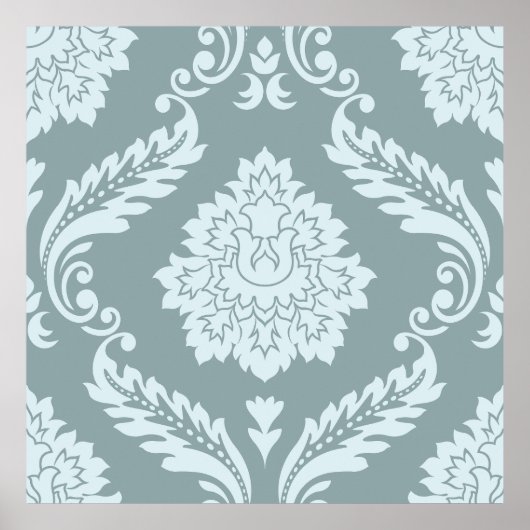 Rococo Damask Lg Pattern Duck Egg Blue+Teal ポスター (正面)