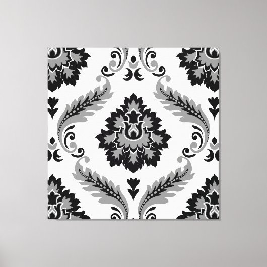 Rococo Damask Lg Pattern Grey Black White キャンバスプリント (正面)