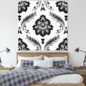 Rococo Damask Lg Pattern Grey Black White キャンバスプリント (インサイチュ (寝室))