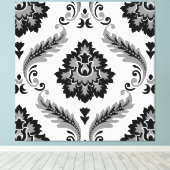 Rococo Damask Lg Pattern Grey Black White キャンバスプリント (インサイチュ (ウッドフロア))
