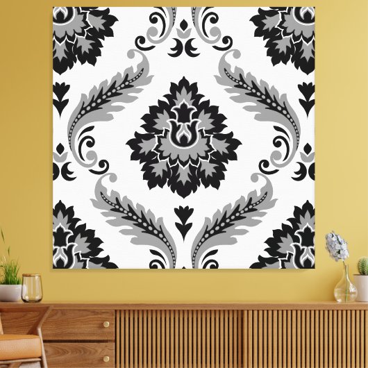 Rococo Damask Lg Pattern Grey Black White キャンバスプリント (インサイチュ (リビング))