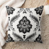 Rococo Damask Lg Pattern Grey Black White クッション (ブランケット)
