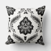 Rococo Damask Lg Pattern Grey Black White クッション (正面)
