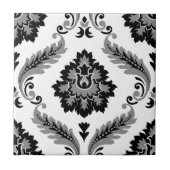Rococo Damask Lg Pattern Grey Black White タイル (正面)