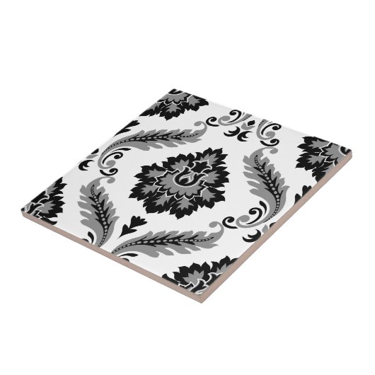 Rococo Damask Lg Pattern Grey Black White タイル (側面)