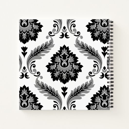 Rococo Damask Lg Pattern Grey Black White ノートブック (裏面)