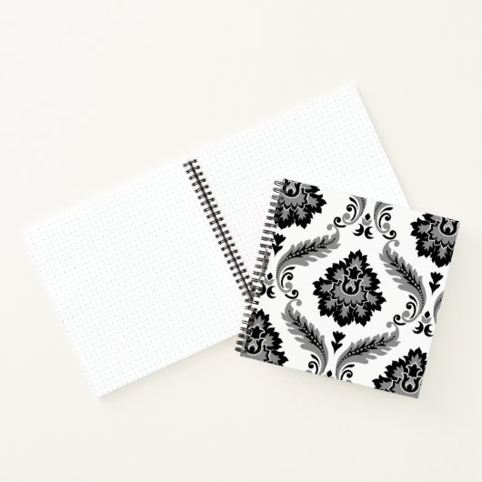 Rococo Damask Lg Pattern Grey Black White ノートブック (内部)