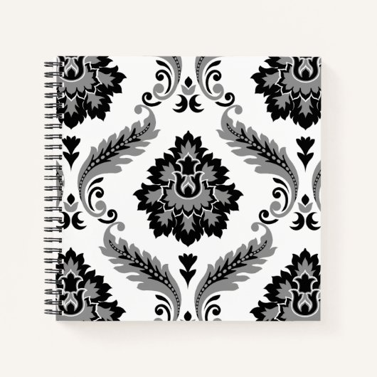 Rococo Damask Lg Pattern Grey Black White ノートブック (正面)