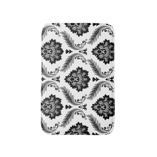 Rococo Damask Lg Pattern Grey Black White バスマット (正面縦)