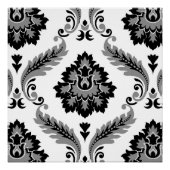 Rococo Damask Lg Pattern Grey Black White ポスター (正面)