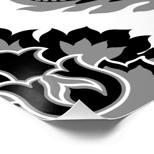 Rococo Damask Lg Pattern Grey Black White ポスター (コーナー)
