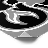 Rococo Damask Lg Pattern Grey Black White ポスター (角)