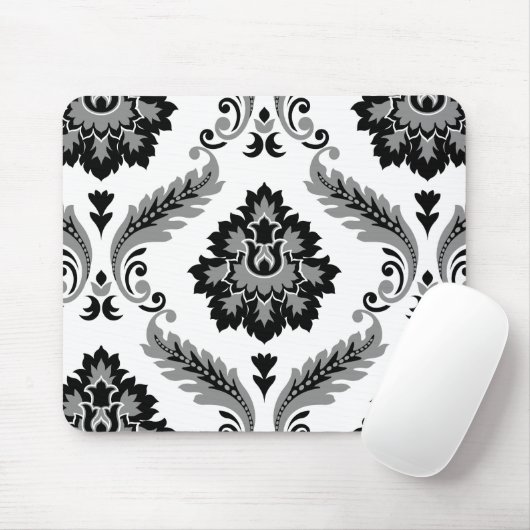 Rococo Damask Lg Pattern Grey Black White マウスパッド (マウス)