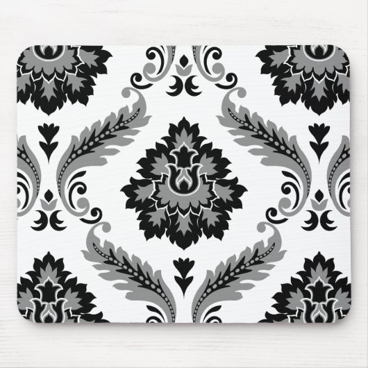 Rococo Damask Lg Pattern Grey Black White マウスパッド (正面)