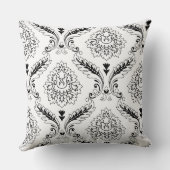 Rococo Damask Line Off-Set Pattern Black on White クッション (裏面)