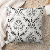 Rococo Damask Line Off-Set Pattern Black on White クッション (ブランケット)