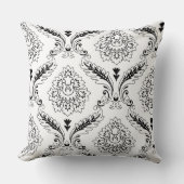 Rococo Damask Line Off-Set Pattern Black on White クッション (正面)