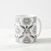 Rococo Damask Line Pattern Black on White コーヒーマグカップ (正面右)