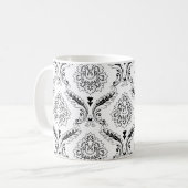 Rococo Damask Line Pattern Black on White コーヒーマグカップ (正面左)