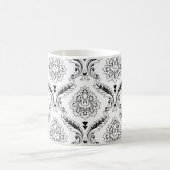 Rococo Damask Line Pattern Black on White コーヒーマグカップ (中央)