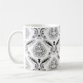 Rococo Damask Line Pattern Black on White コーヒーマグカップ (左)