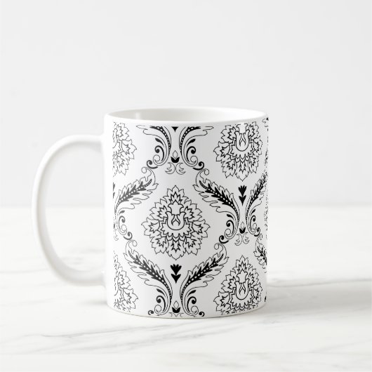 Rococo Damask Line Pattern Black on White コーヒーマグカップ (左)